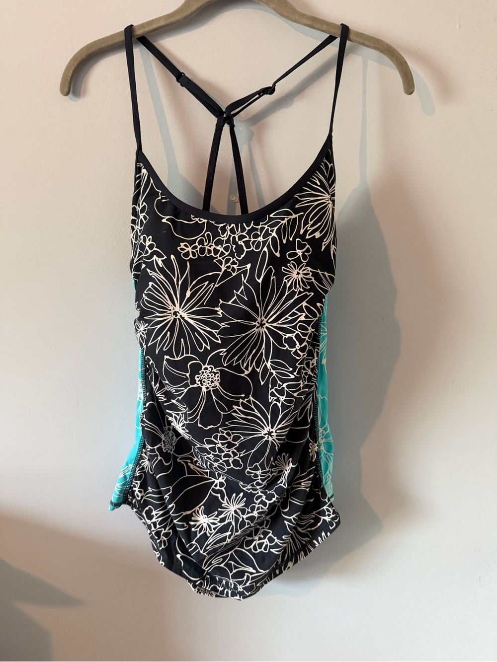 Anne Cole Navy & White Floral Two-Piece with Teal Side Panels